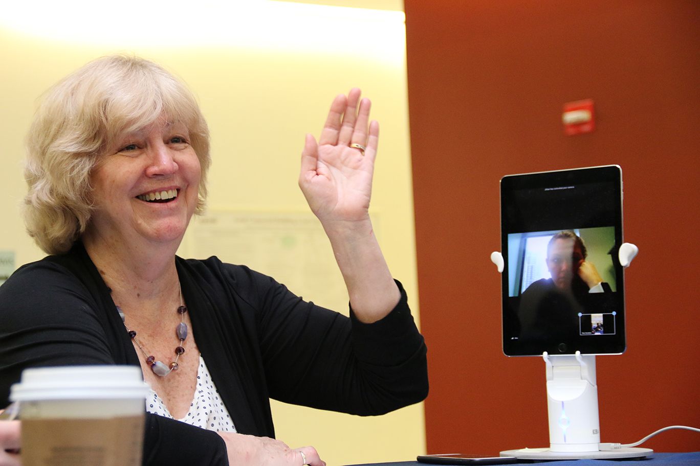 Professor Fran Cornelius waving